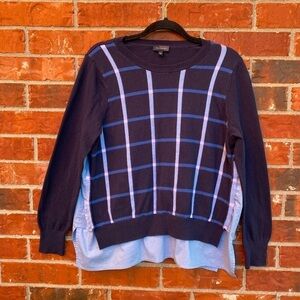 The Limited Womens Large Navy Blue Plaid Layered Look Sweater